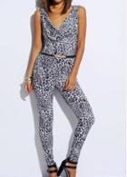 Rosewe Vogue V Neck Print Design Ankle Length Jumpsuit