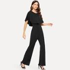 Shein Round Neck Flare Hem Solid Jumpsuit