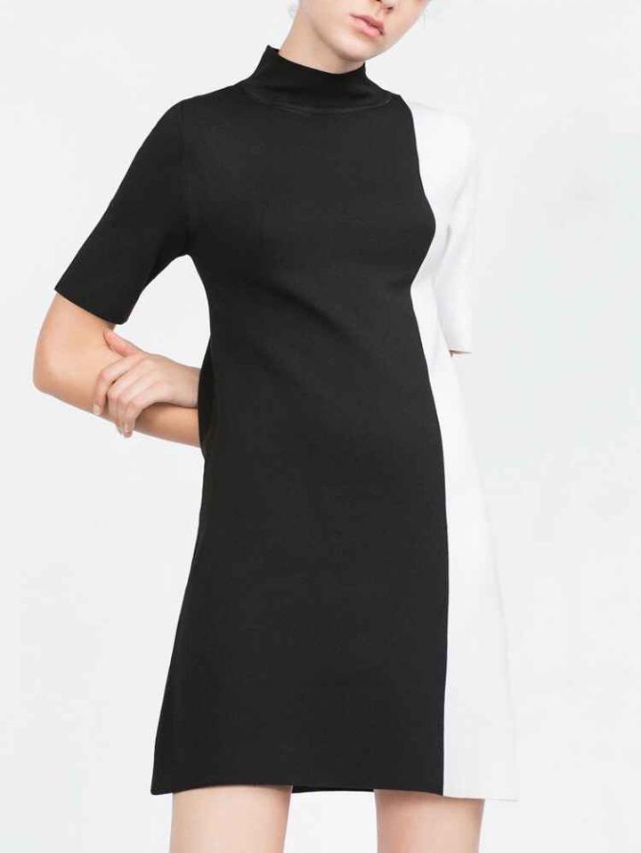 Shein Colour-block Stand Collar Slim Dress