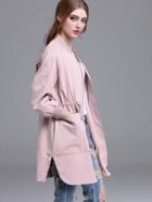 Shein Pink Drawstring Waist Zipper Front Outerwear
