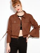 Shein Brown Bell Sleeve Bow Tie Crop Coat