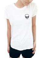 Shein White Alien Print T-shirt With Pocket
