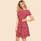 Shein Contrast Lace Collar Floral Fit & Flare Dress