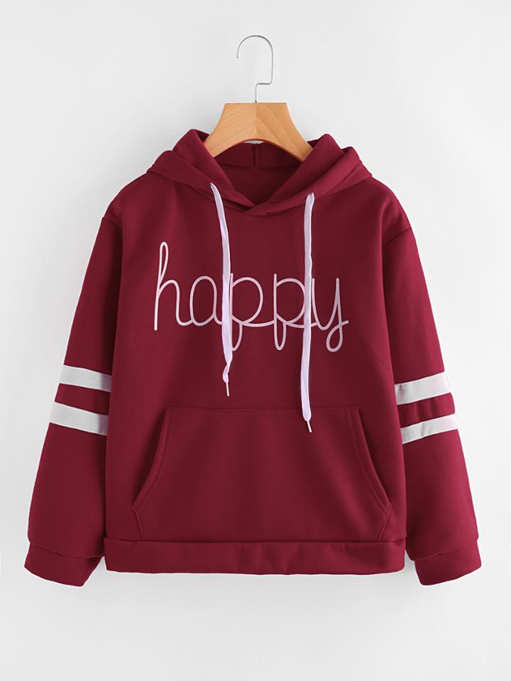 Shein Letter Print Varsity-sleeve Hoodie