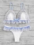 Shein Lace Crochet Trim Ruffle Detail Bikini Set