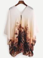 Shein V Neck Flower Print Chiffon Shirt With Buttons