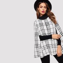 Shein Beaded Detail Plaid Cape Coat