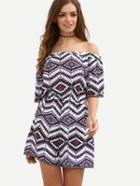 Shein Multicolor Geometric Print Off The Shoulder Jumpsuit