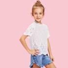 Shein Girls Cut Laser Embroidered Button Back Top