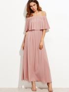 Shein Pink Off The Shoulder Layered Ruffle Dress