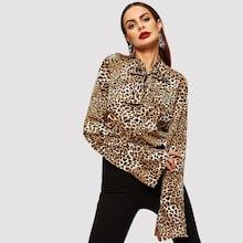 Shein Tie Neck Leopard Print Blouse