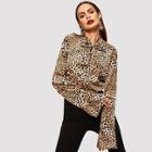 Shein Tie Neck Leopard Print Blouse