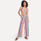 Shein Buttoned Striped Crop Top & Palazzo Pants Set