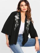 Shein Botanical Embroidery Open Front Coat