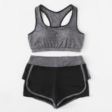 Shein Contrast Trim Sports Bra And Shorts