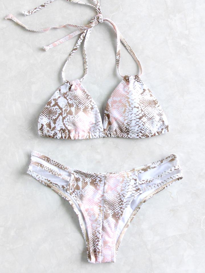 Shein Snake Print Ladder Cutout Triangle Bikini Set