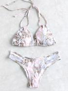 Shein Snake Print Ladder Cutout Triangle Bikini Set