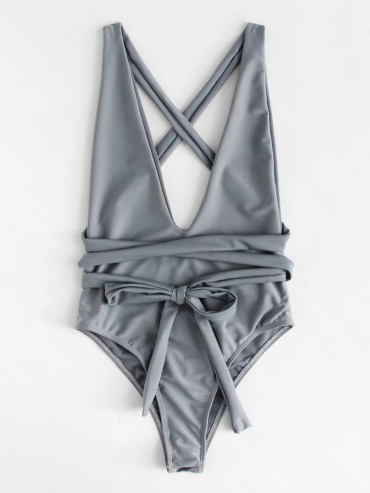 Shein Criss Cross Self Tie Swimsuit