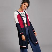 Shein Color Block Raglan Sleeve Rib Knit Coat