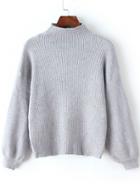Shein Grey Mock Neck Lantern Sleeve Crop Sweater