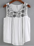 Shein White Flower Embroidered Vest