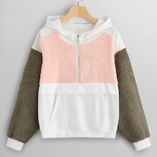 Shein Half Zip Shearling Panel Hooded Jacket