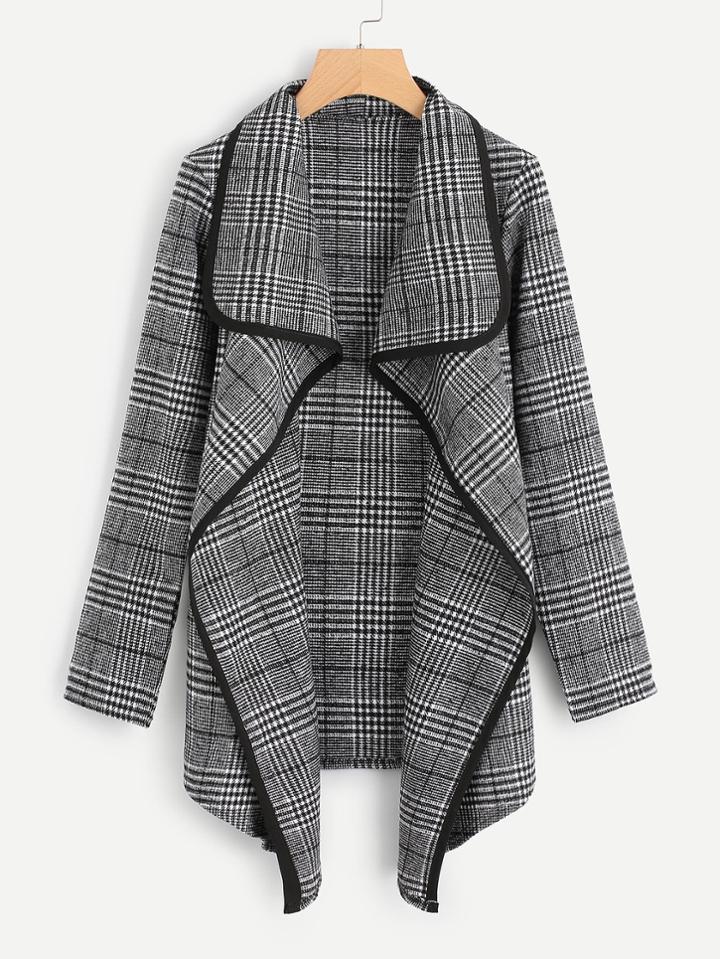 Shein Tartan Plaid Waterfall Neck Jacket