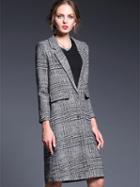 Shein Black V Neck Long Sleeve Pockets Houndstooth Coat