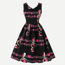 Shein Musical Note Print V Neckline Dress