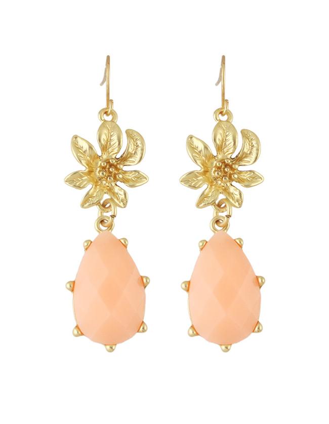 Shein Pink Gemstone Flower Drop Earrings