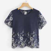 Shein Knot Back Embroidered Blouse