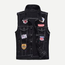 Shein Men Patched Contrast Stitching Denim Vest