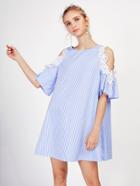 Shein Lace Applique Open Shoulder Bell Sleeve Dress