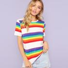 Shein Short Sleeve Rainbow Stripe T-shirt