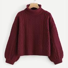 Shein Plus Lantern Sleeve Mixed Knit Jumper