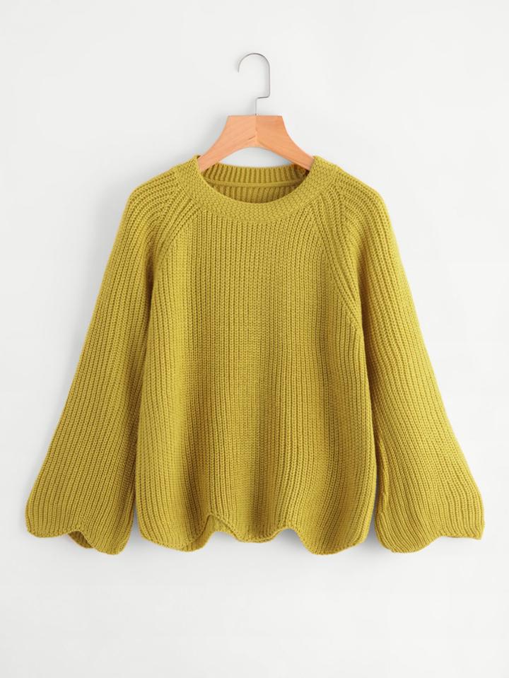 Shein Raglan Sleeve Wave Trim Chunky Knit Sweater