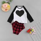 Shein Toddler Girls Heart Pattern Top With Plaid Shorts