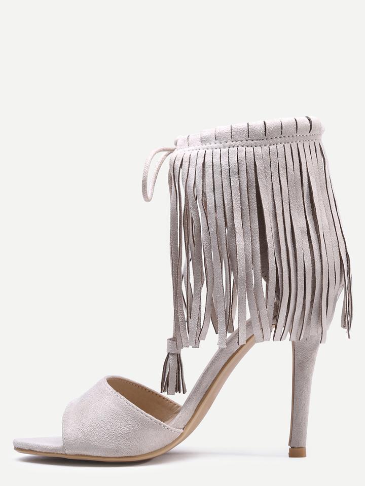 Shein Open Toe Fringe Ankle Cuff Sandals - Apricot