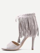 Shein Open Toe Fringe Ankle Cuff Sandals - Apricot