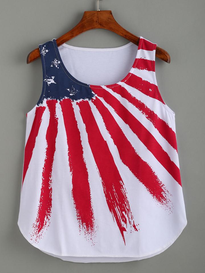Shein White Stars And Stripes Print Tank Top