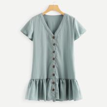 Shein Button Detail Ruffle Hem Dress