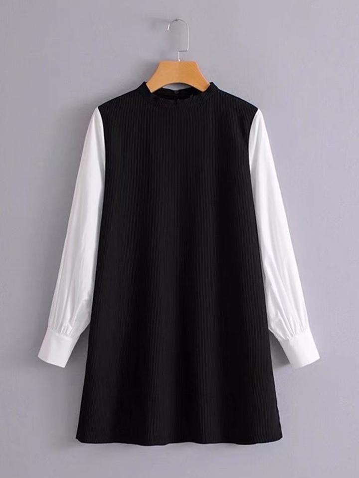 Shein Contrast Sleeve Rib Dress