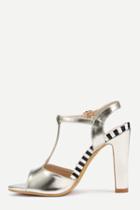 Shein Gold T-strap Slingback High Heel Sandals