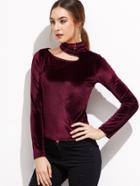 Shein Burgundy Cut Out High Neck Velvet T-shirt