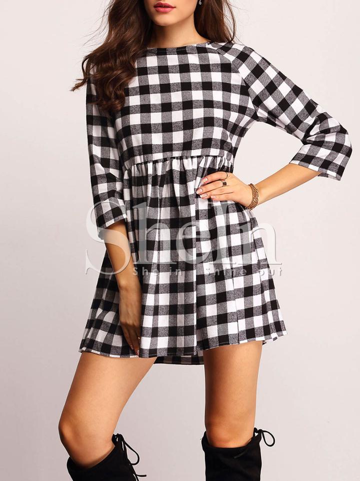 Shein Black Plaid Boat Neck Dress