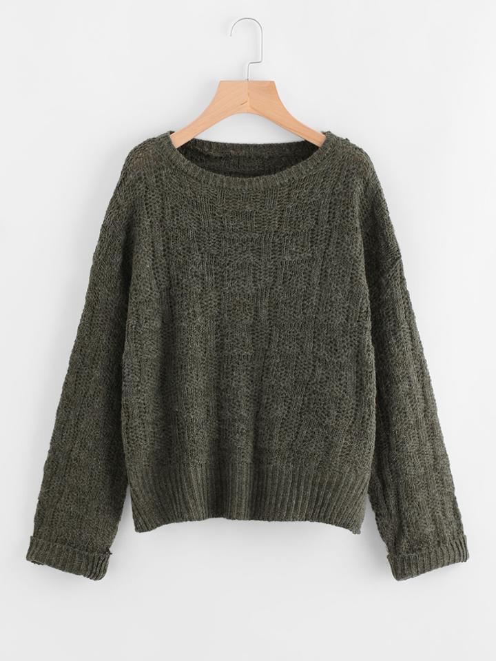 Shein Drop Shoulder Slit Side Chunky Knit Sweater