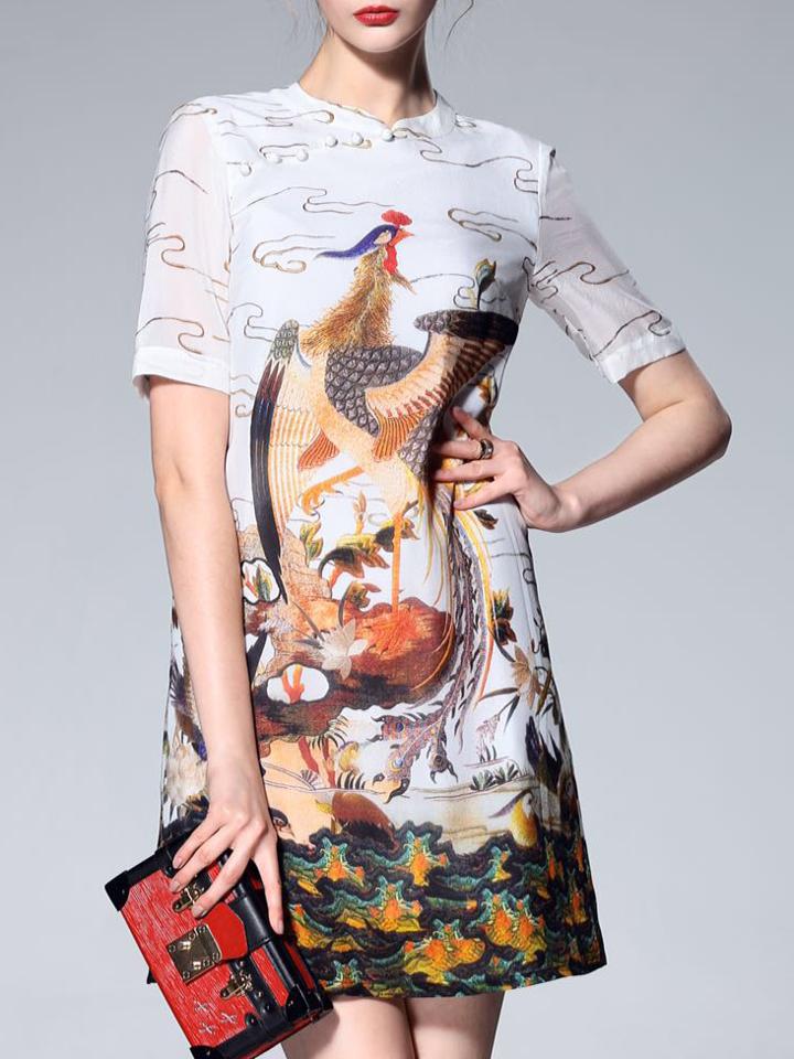 Shein Multicolor Crew Neck Animals Print Dress