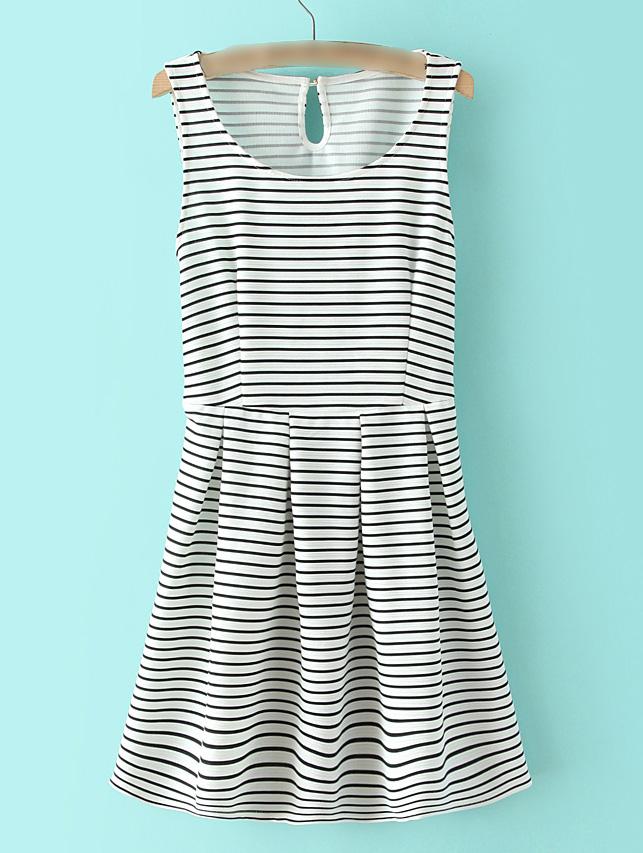 Shein Black And White Stripe Key-hole Skater Dress