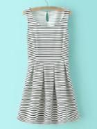 Shein Black And White Stripe Key-hole Skater Dress