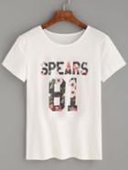 Shein White Numbers Floral Print T-shirt